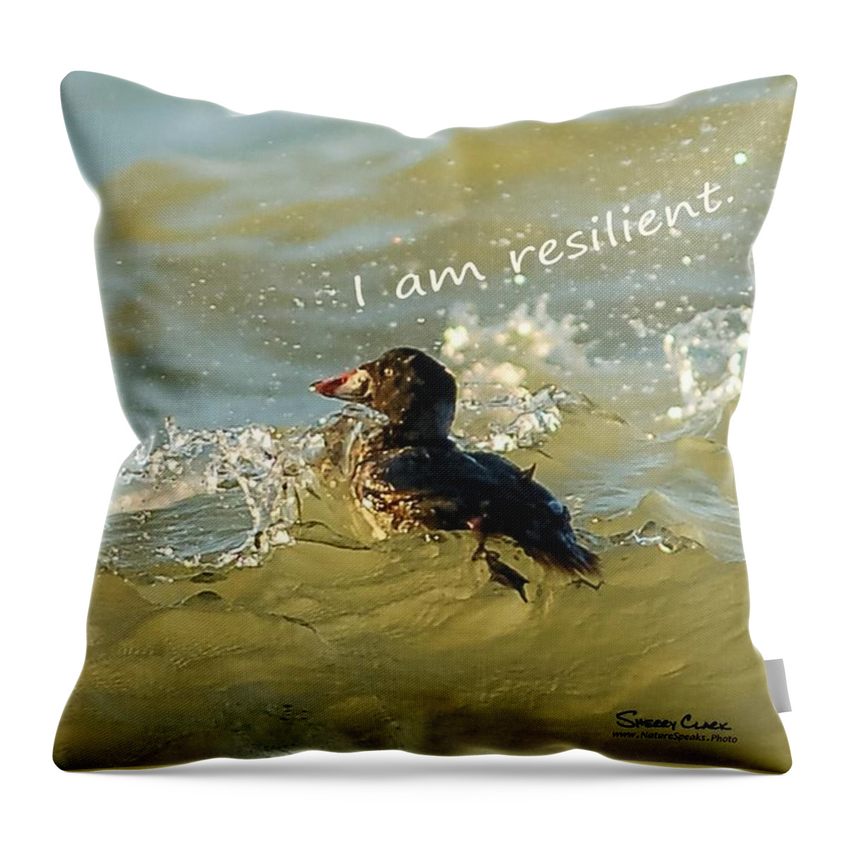  Throw Pillow featuring the photograph Surf Scoter says I am Resilient by Sherry Clark