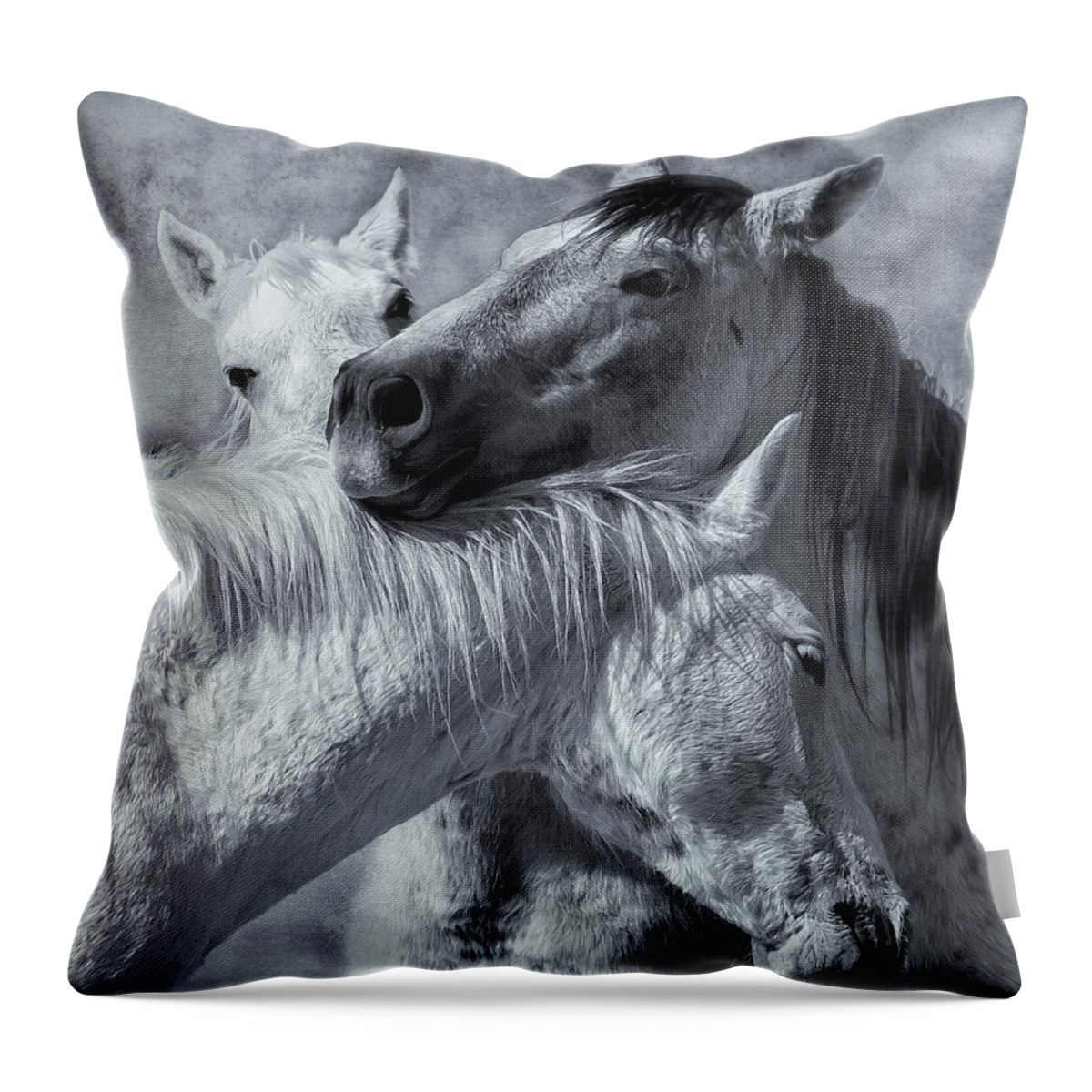 Wild Horses Throw Pillow featuring the photograph Surrounded by Love BW by Belinda Greb