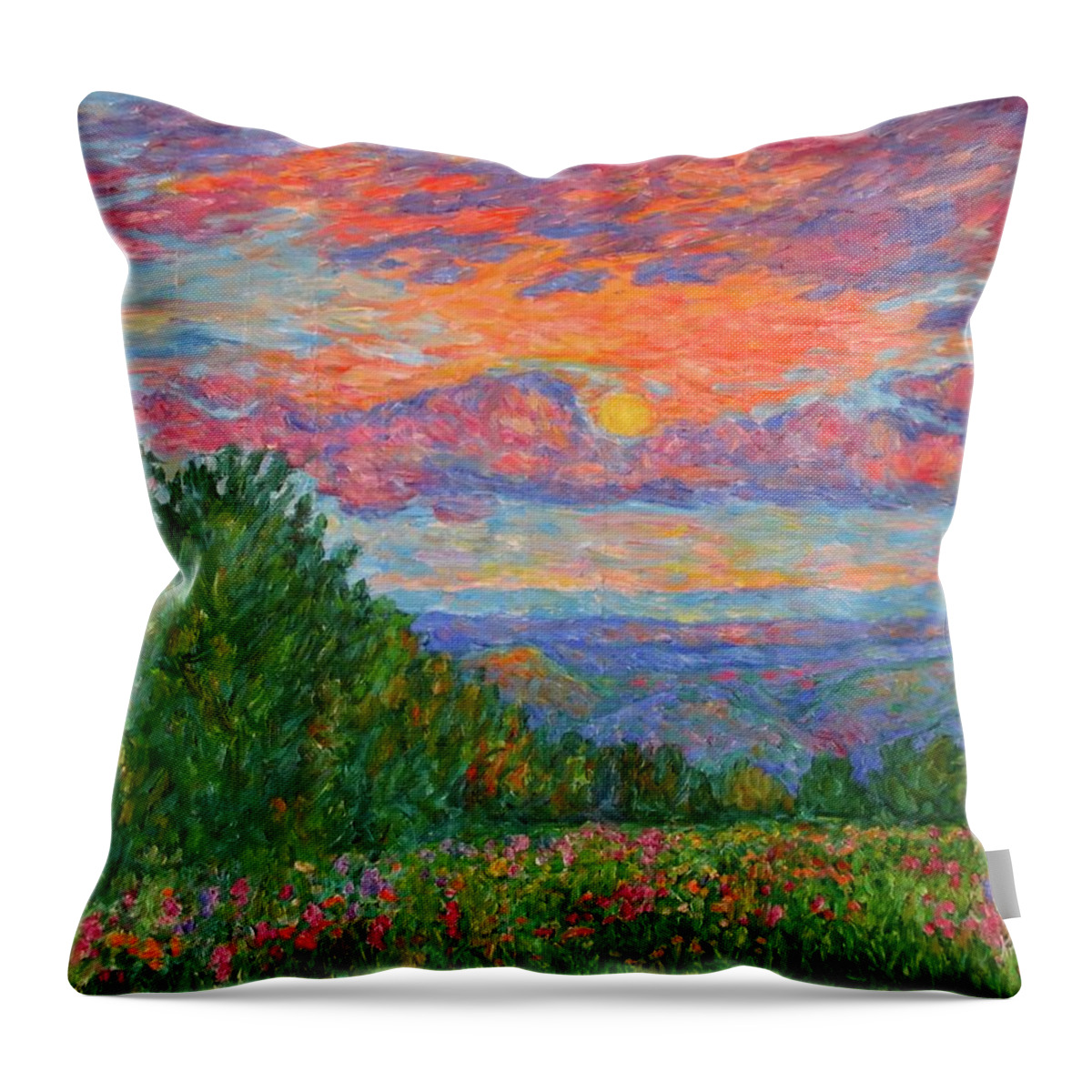 Landscapes For Sale Throw Pillow featuring the painting Sweet Pea Morning on the Blue Ridge by Kendall Kessler