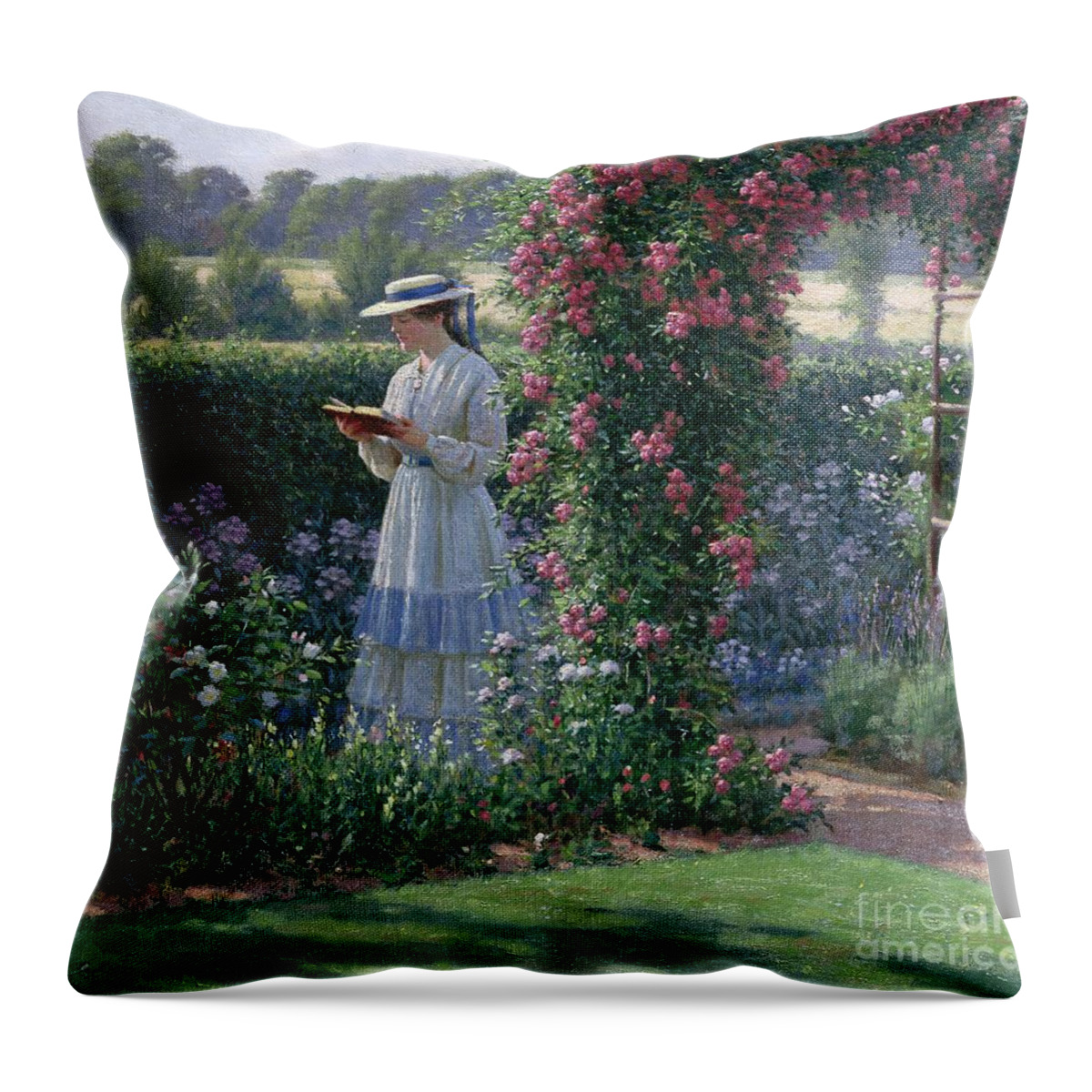 Garden Throw Pillow featuring the painting Sweet Solitude by Edmund Blair Leighton