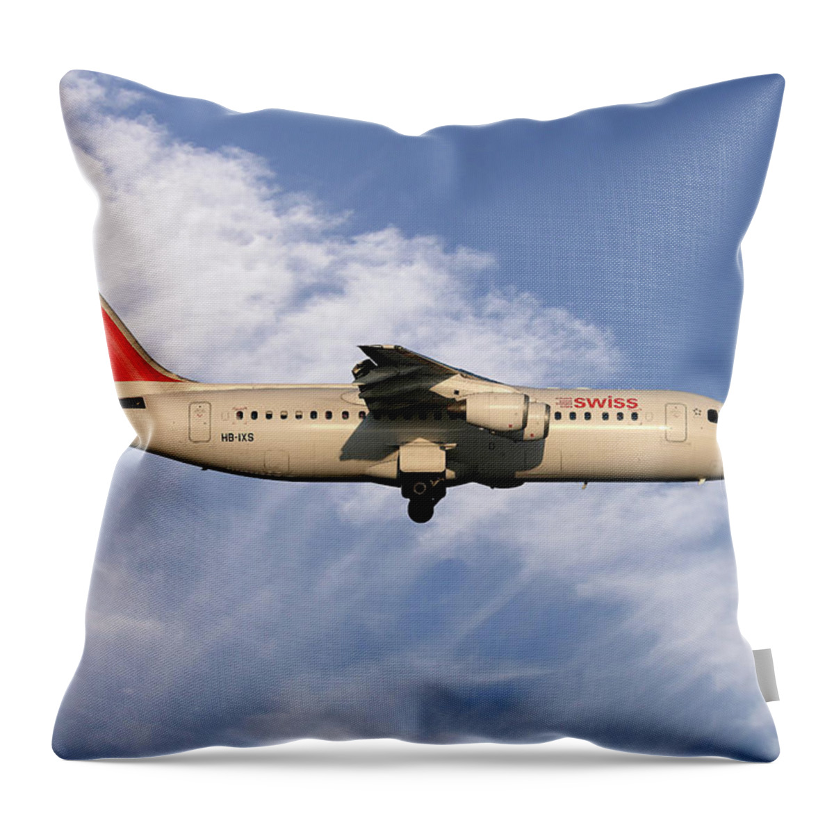 Swiss Throw Pillow featuring the photograph Swiss Avro RJ100 by Smart Aviation