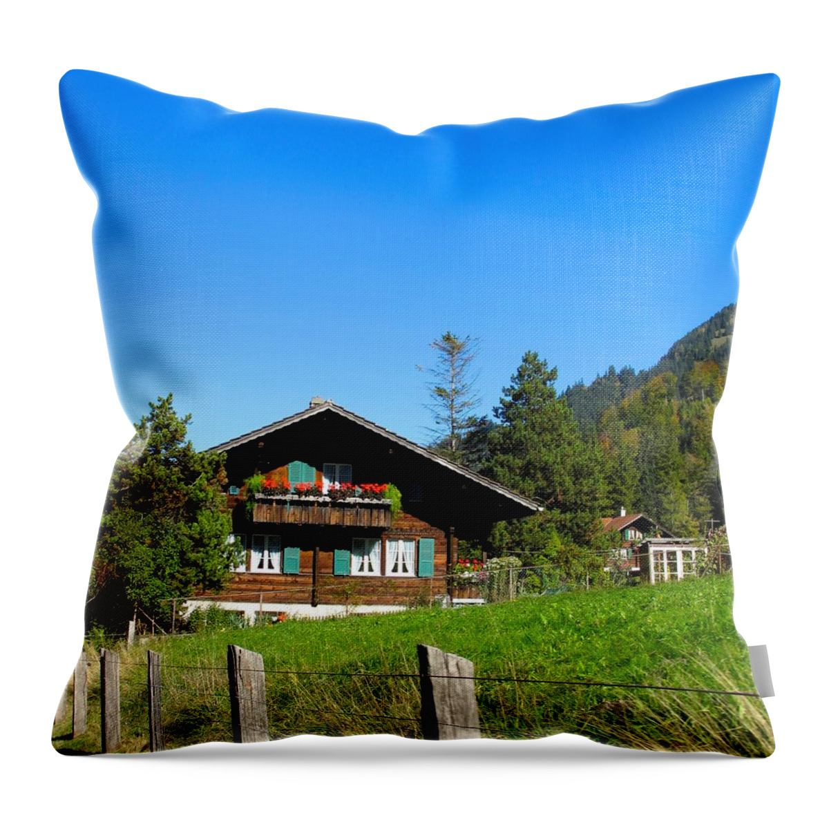 Zermatt Throw Pillow featuring the photograph Swiss Chalet by Sue Morris