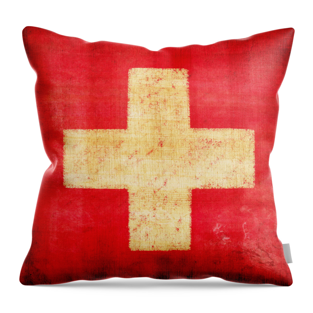 Abstract Throw Pillow featuring the photograph Switzerland flag by Setsiri Silapasuwanchai