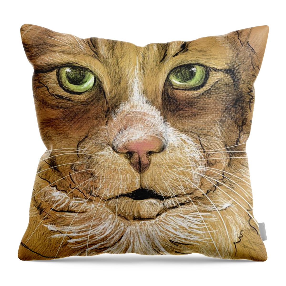 Tabby Cat Throw Pillow featuring the digital art Tabby Cat by AnneMarie Welsh