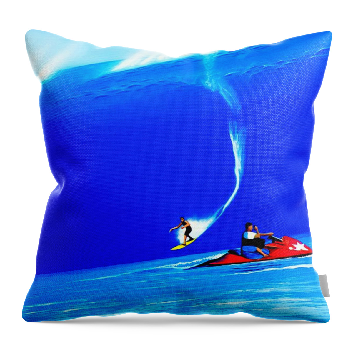 Surfing Throw Pillow featuring the painting Teahupoo Tahiti 2010 by John Kaelin
