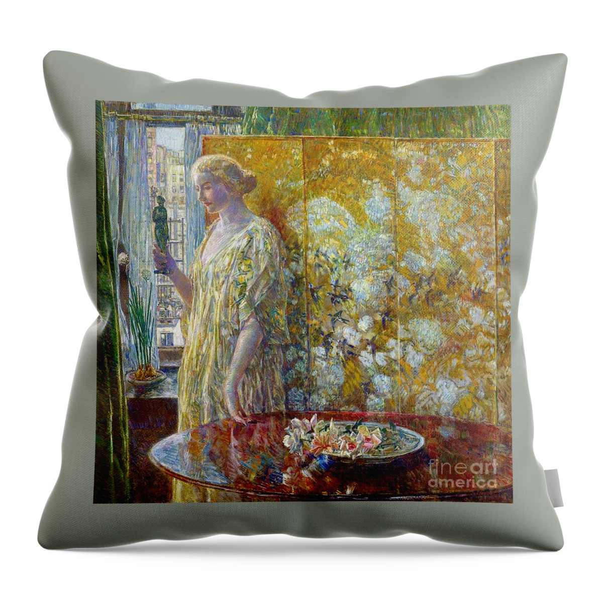 Frederick Childe Hassam  Throw Pillow featuring the painting Tanagra by MotionAge Designs