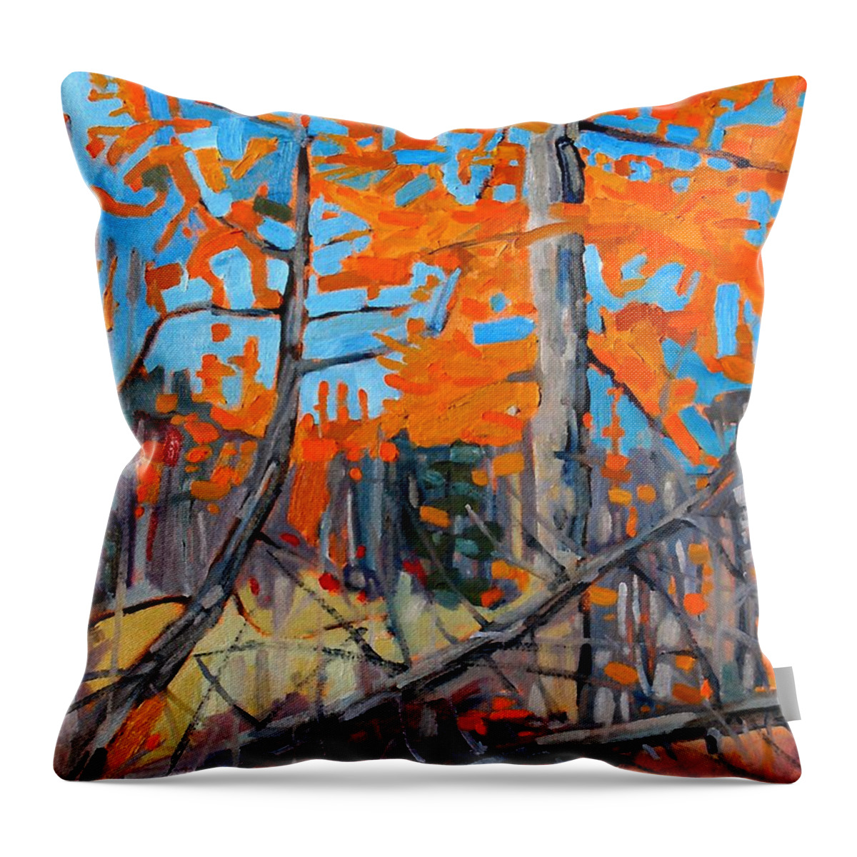 Tamarack Throw Pillow featuring the painting Tangled Tamaracks by Phil Chadwick
