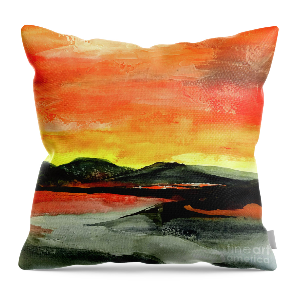 Original Watercolors Throw Pillow featuring the painting Taos Gold by Chris Paschke