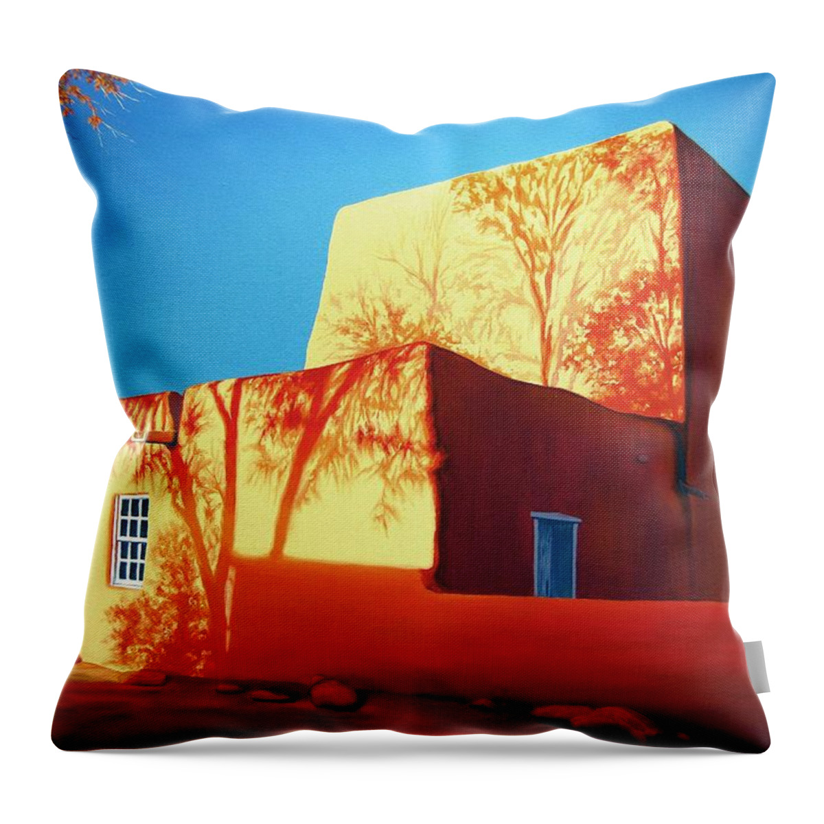 Southwest Throw Pillow featuring the painting Taos Tapestry by Cheryl Fecht
