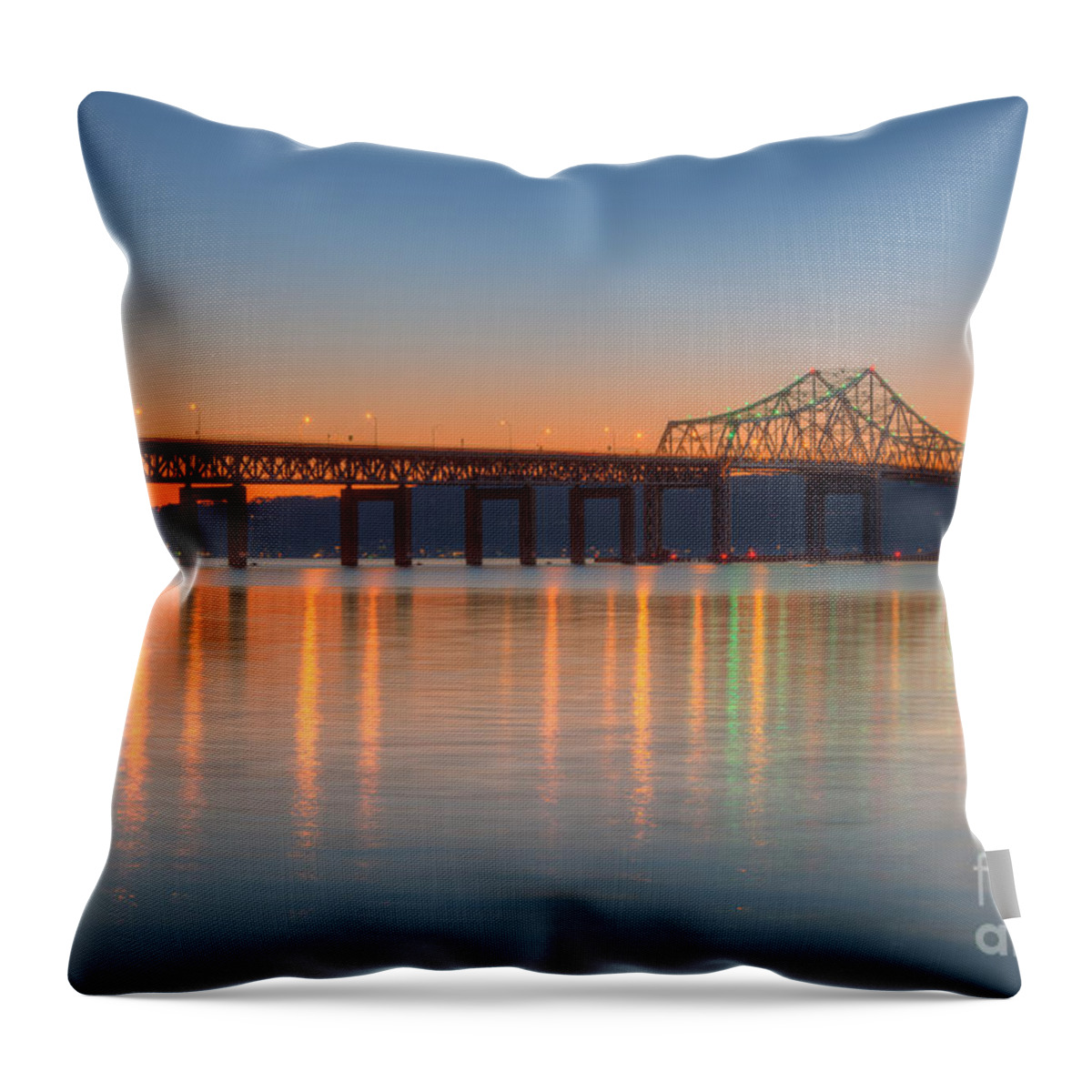 Clarence Holmes Throw Pillow featuring the photograph Tappan Zee Bridge after Sunset II by Clarence Holmes
