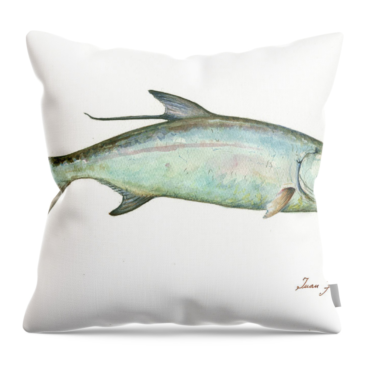 Tarpon Fish Throw Pillow featuring the painting Tarpon fishf by Juan Bosco