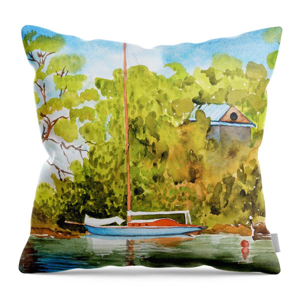 Afternoon Throw Pillow featuring the painting Tasmanian Yacht 'Weene' 105 year old A1 Design by Dorothy Darden