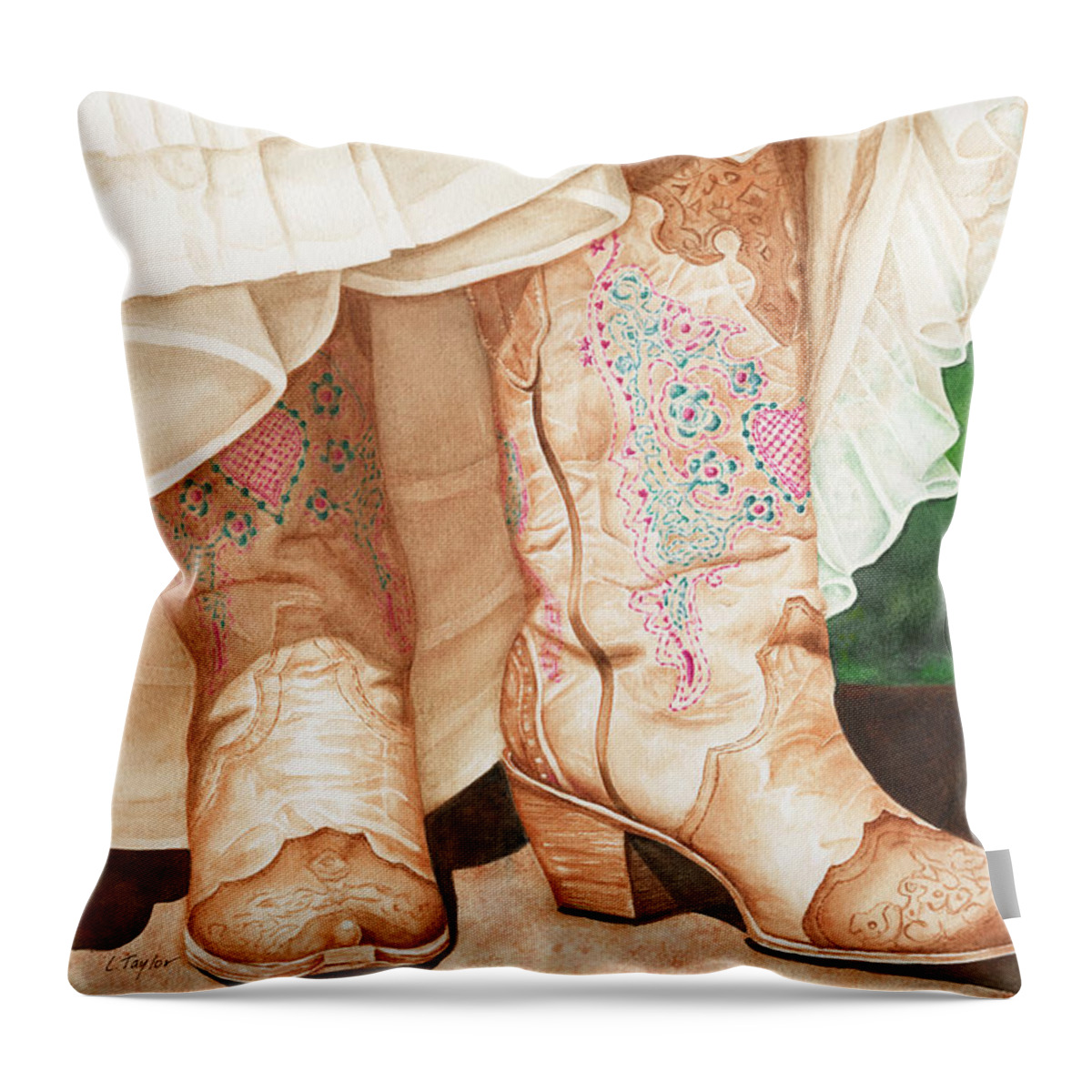 Cowboy Boots Throw Pillow featuring the painting I Do by Lori Taylor