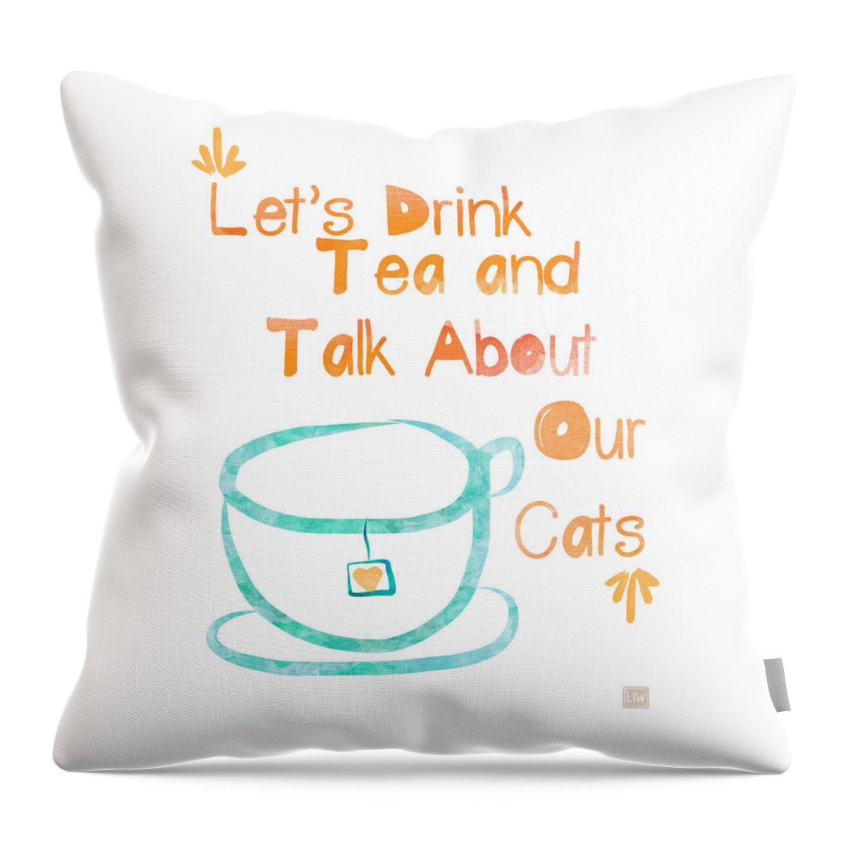 Tea Throw Pillow featuring the painting Tea and Cats Square by Linda Woods