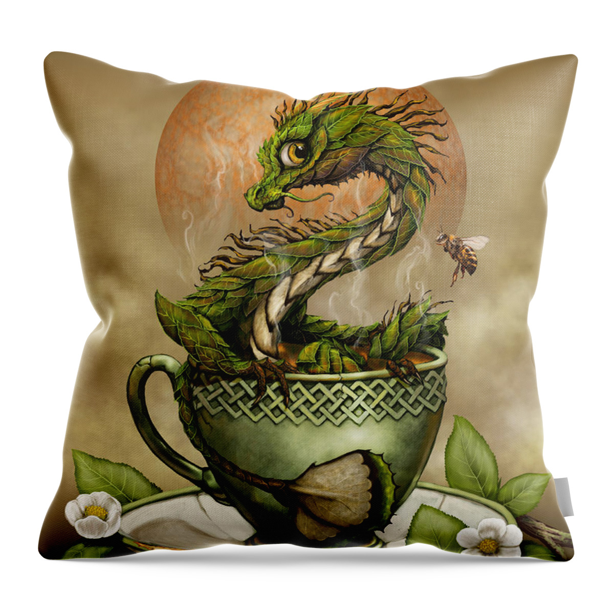 Tea Throw Pillow featuring the digital art Tea Dragon by Stanley Morrison
