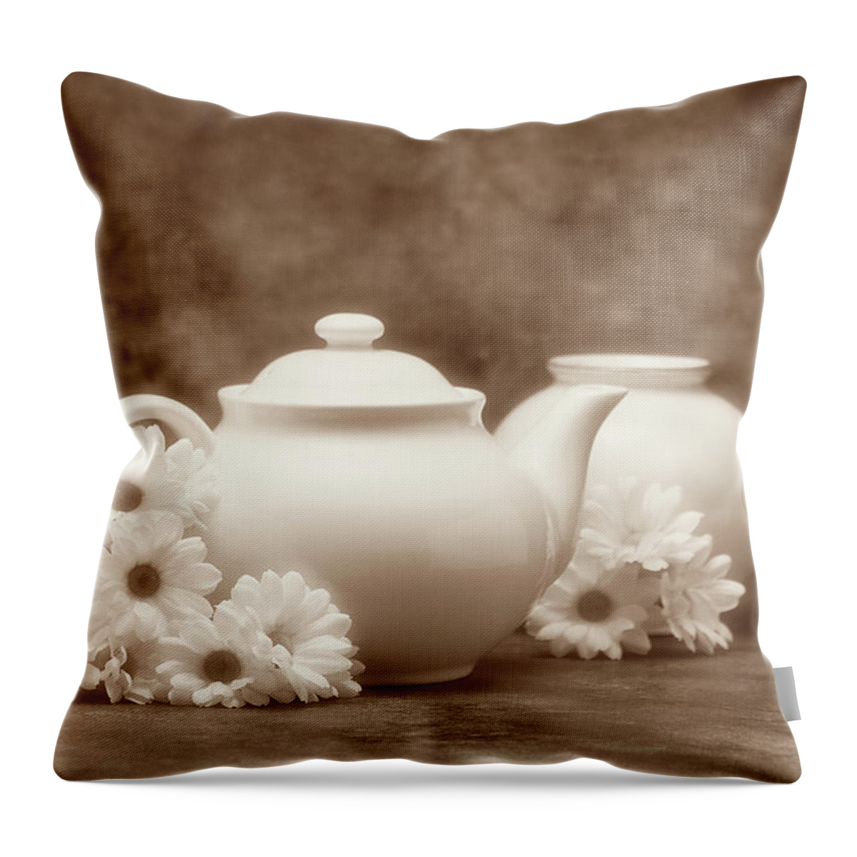 Daisies Throw Pillow featuring the photograph Teapot with Daisies I by Tom Mc Nemar