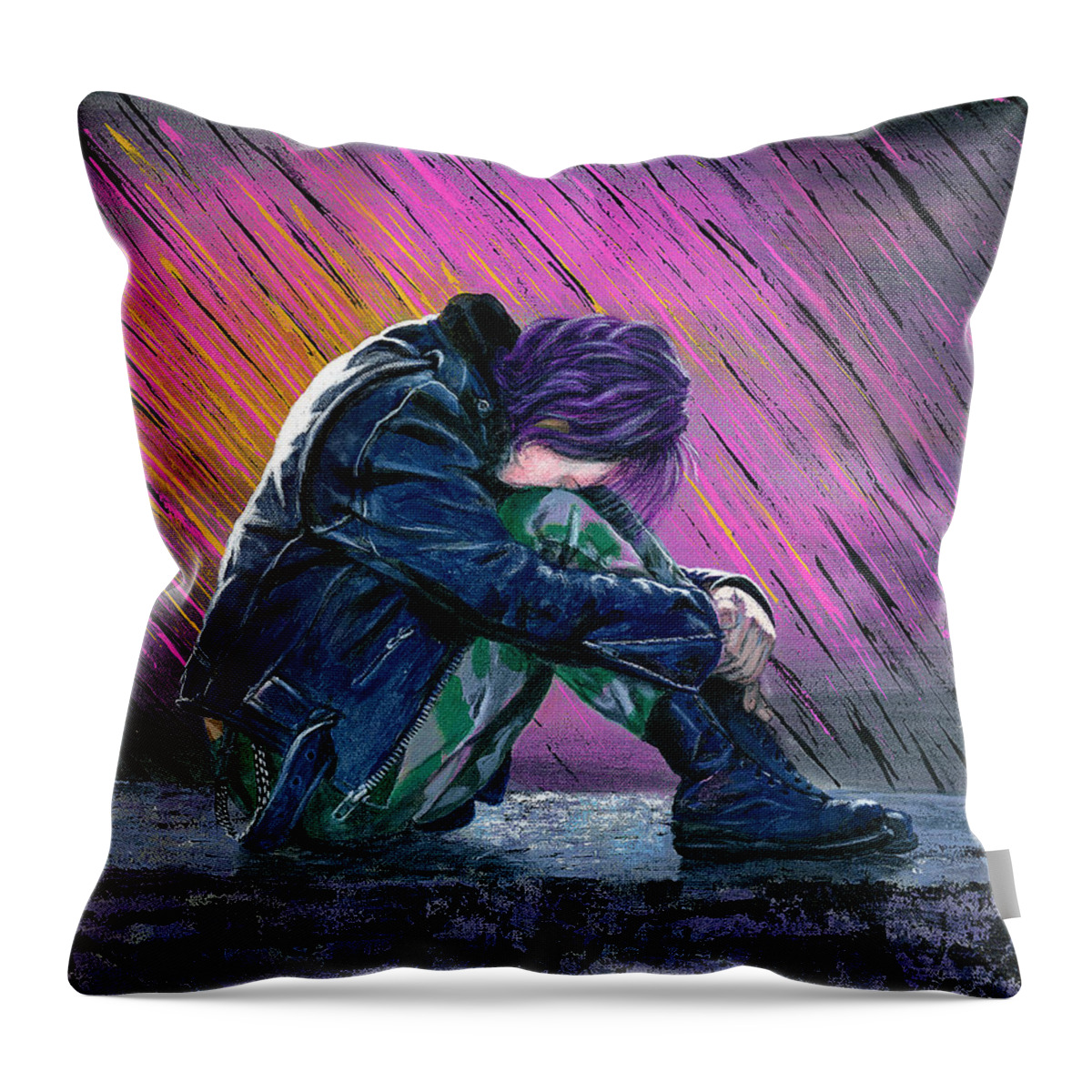 Portrait Throw Pillow featuring the painting Tears in the Rain by Matthew Mezo