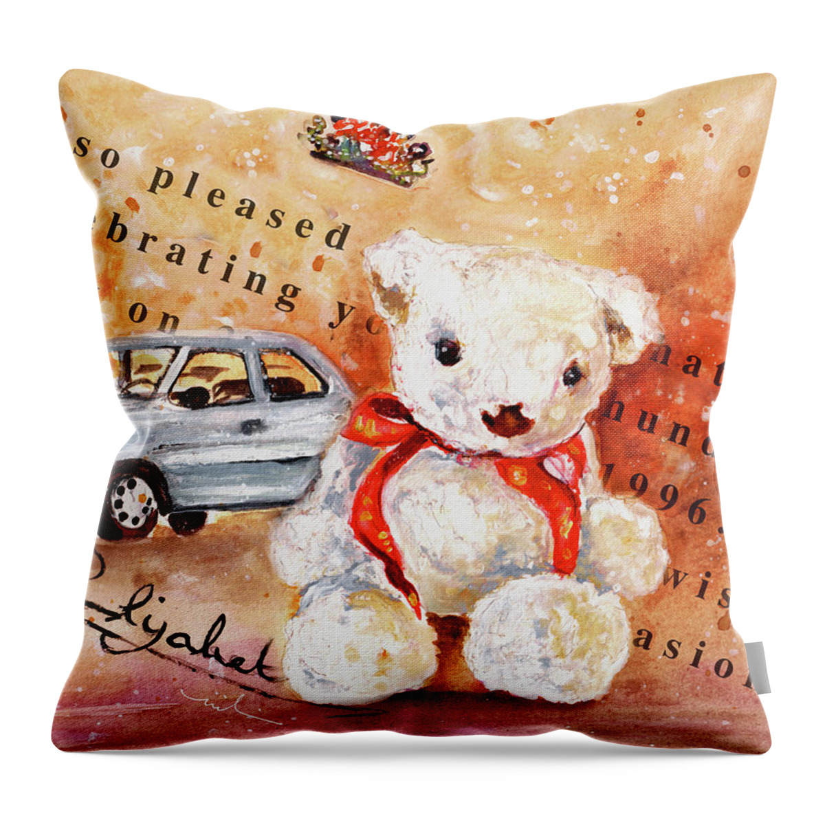 Truffle Mcfurry Throw Pillow featuring the painting Teddy Bear William by Miki De Goodaboom