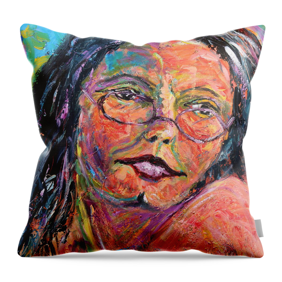 Portrait Throw Pillow featuring the painting Tell me more by Madeleine Shulman