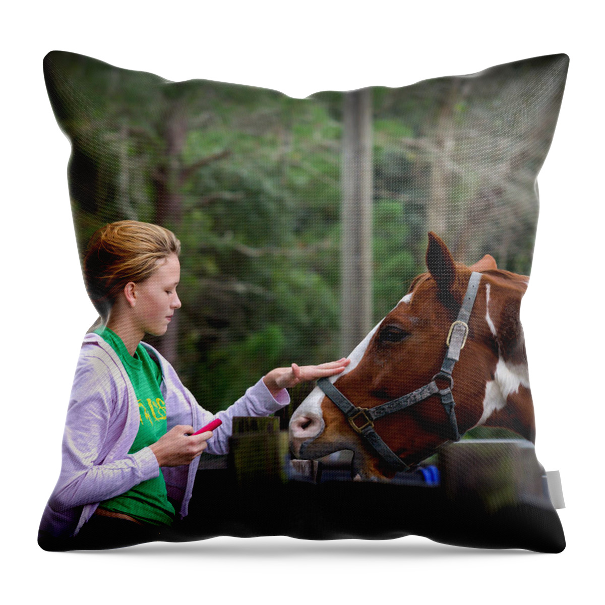 Horse Throw Pillow featuring the photograph Tender Touch by Jaime Mercado