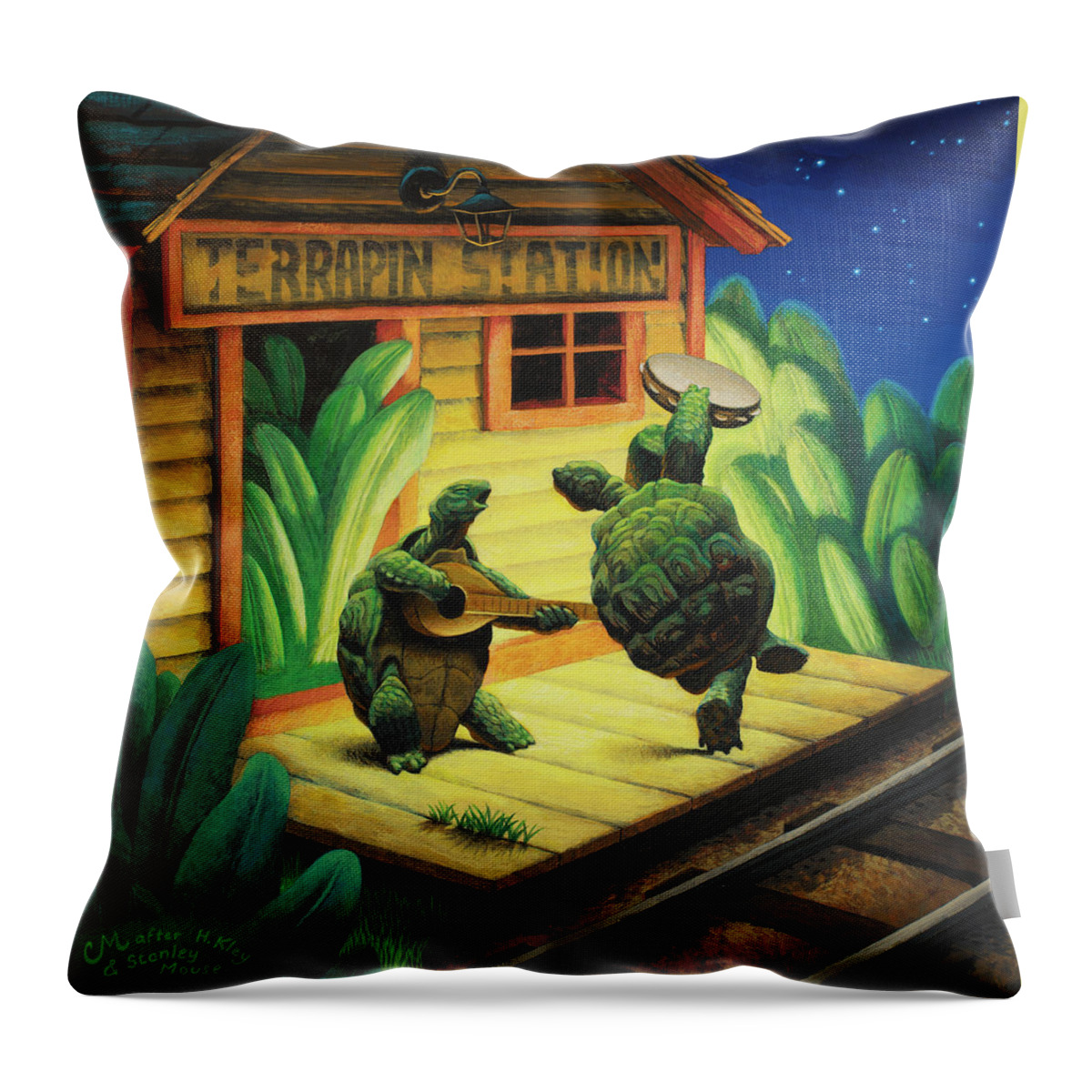 Terrapin Throw Pillow featuring the painting Terrapin Station by Chris Miles