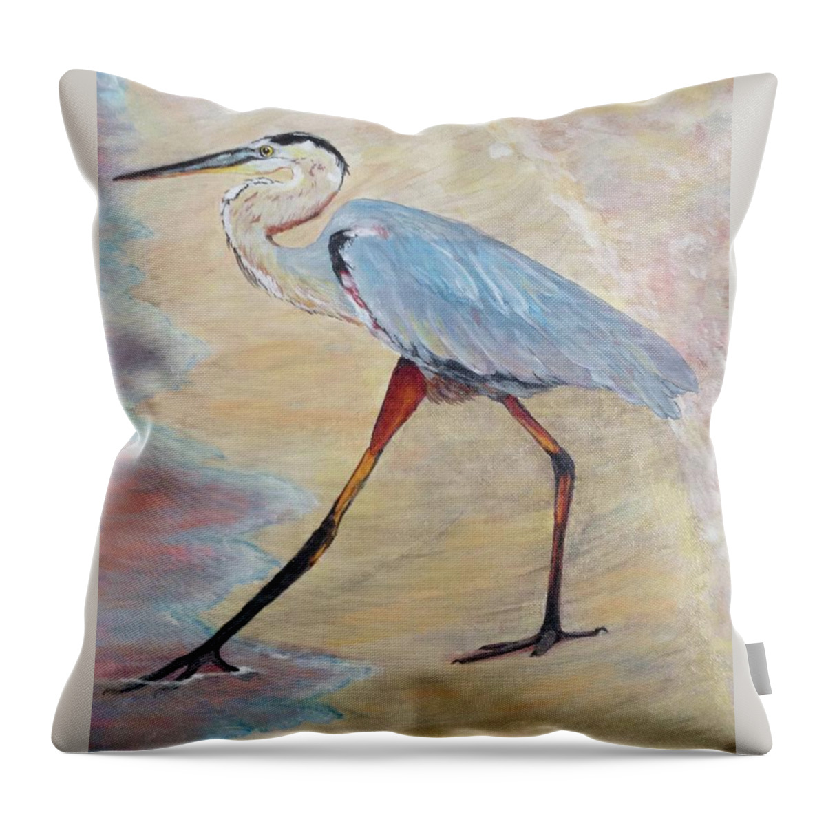 Heron Throw Pillow featuring the painting Testing the Water by Donna Tucker