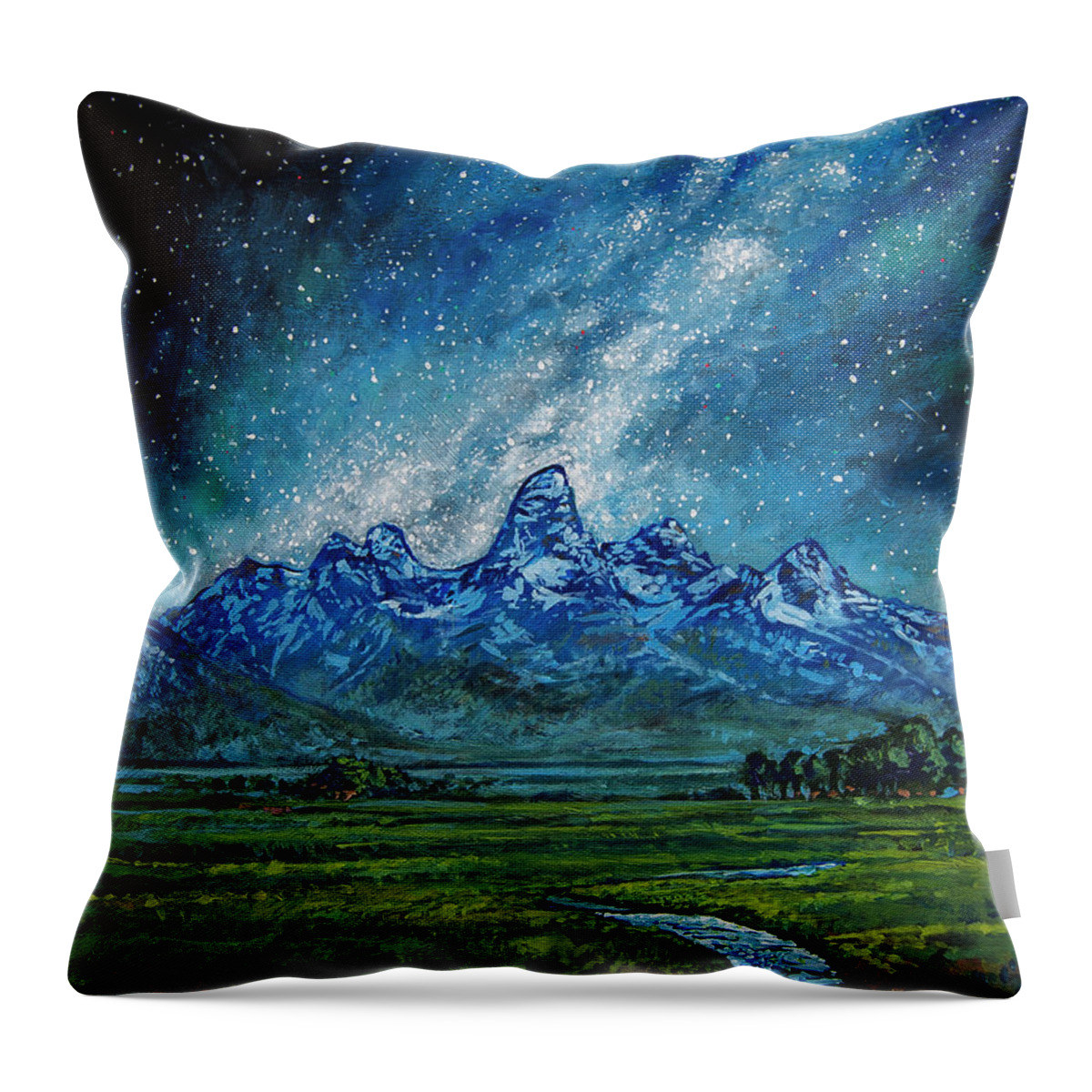 Grand Teton Throw Pillow featuring the painting Teton Milky Way by Aaron Spong