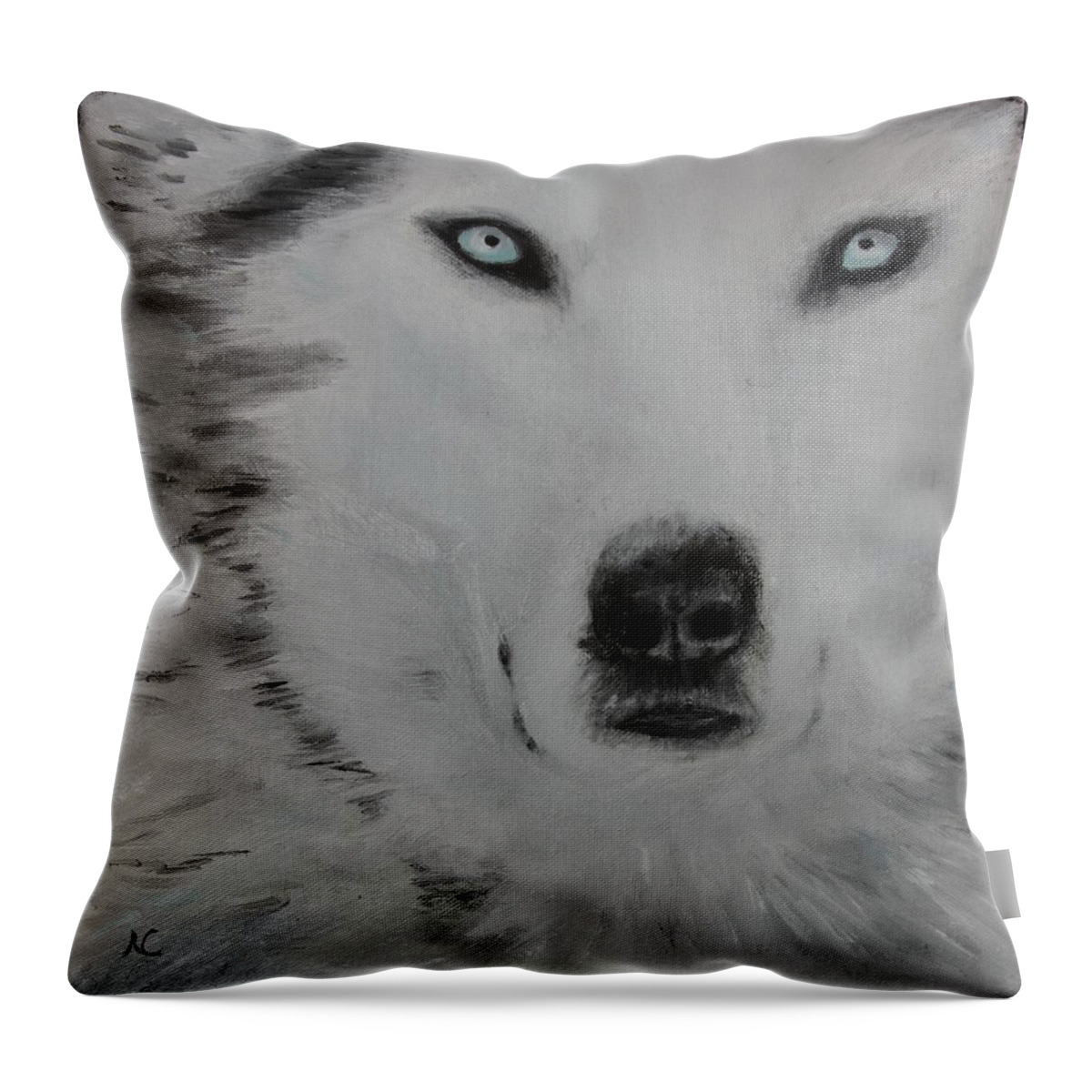 Wolfs Throw Pillow featuring the painting The Stare by Neslihan Ergul Colley