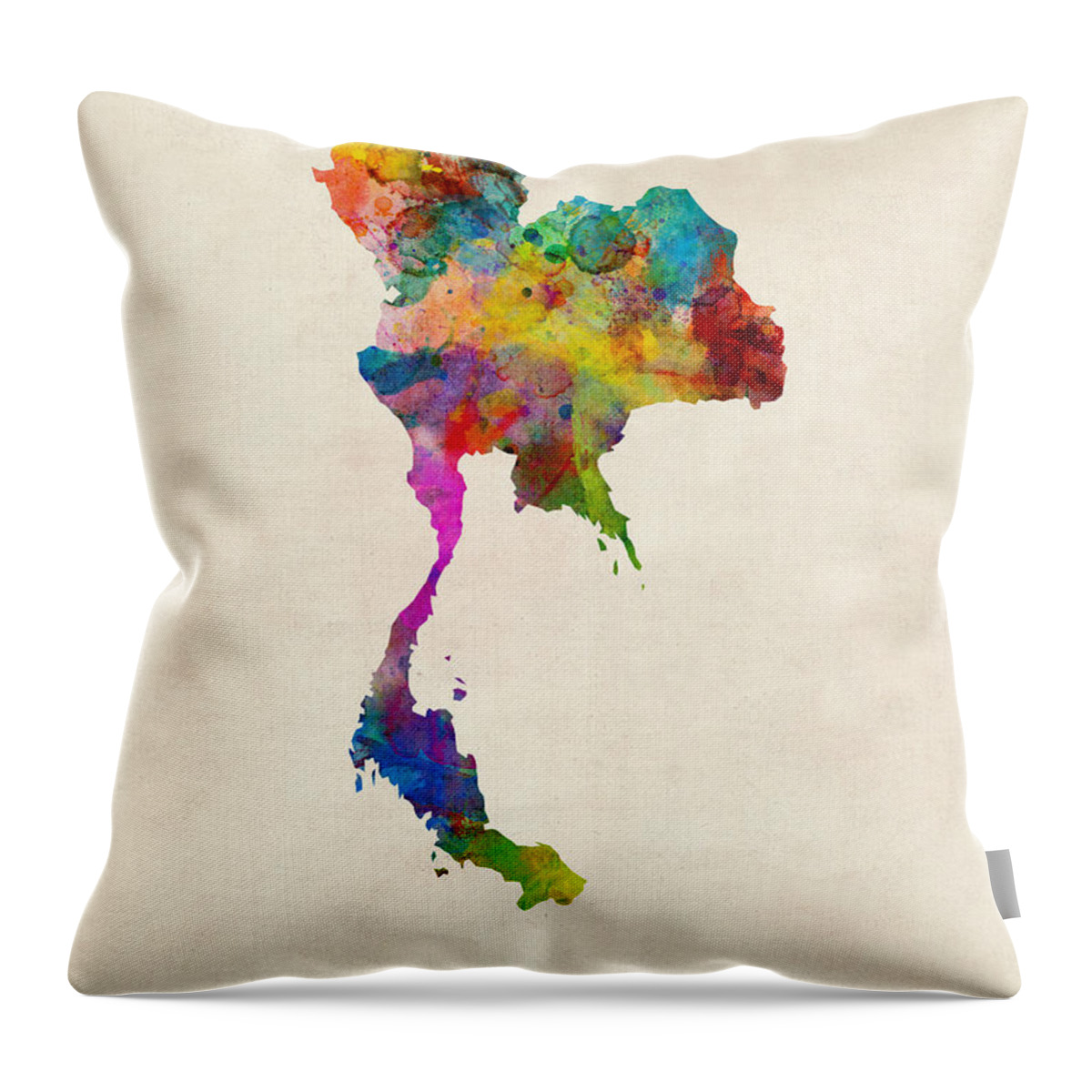 Map Art Throw Pillow featuring the digital art Thailand Watercolor Map by Michael Tompsett