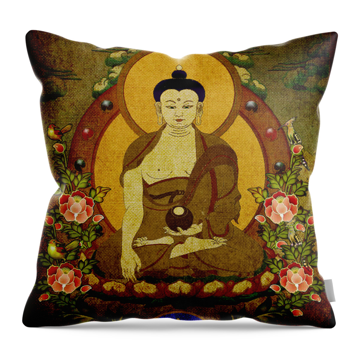 Buddha Throw Pillow featuring the drawing Thangka painting by Alexa Szlavics