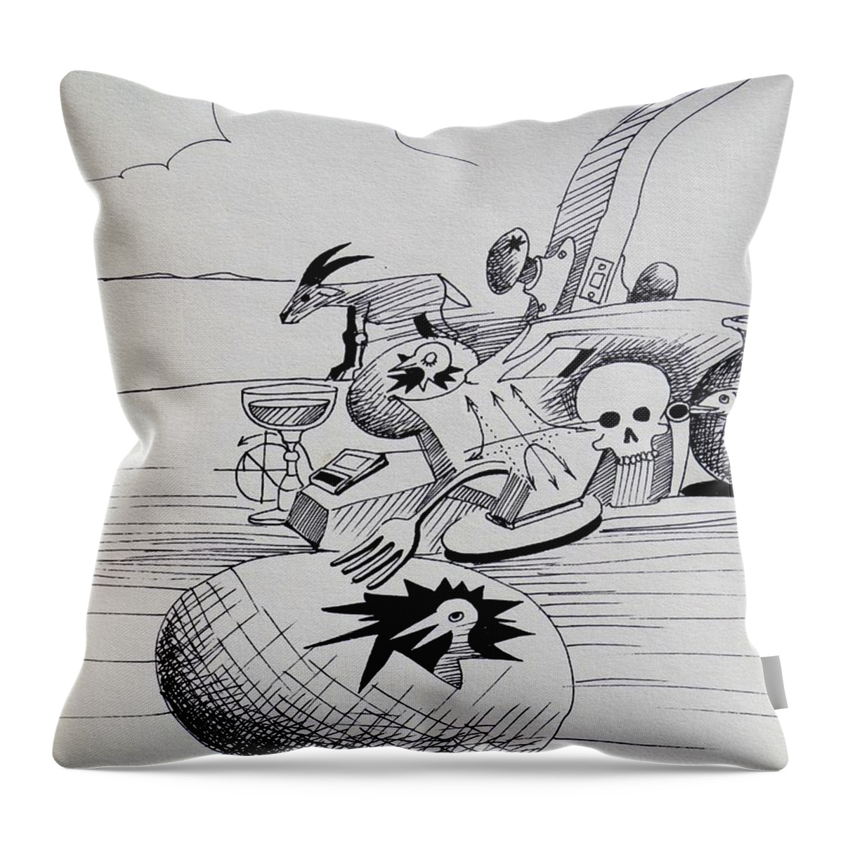 Surreal Throw Pillow featuring the drawing That's Nuts by John Kaelin