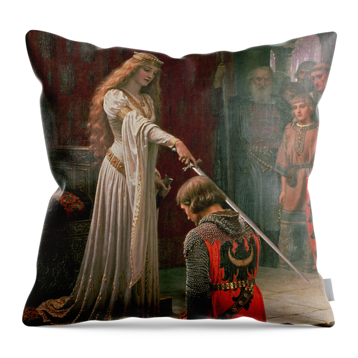 The Throw Pillow featuring the painting The Accolade by Edmund Blair Leighton