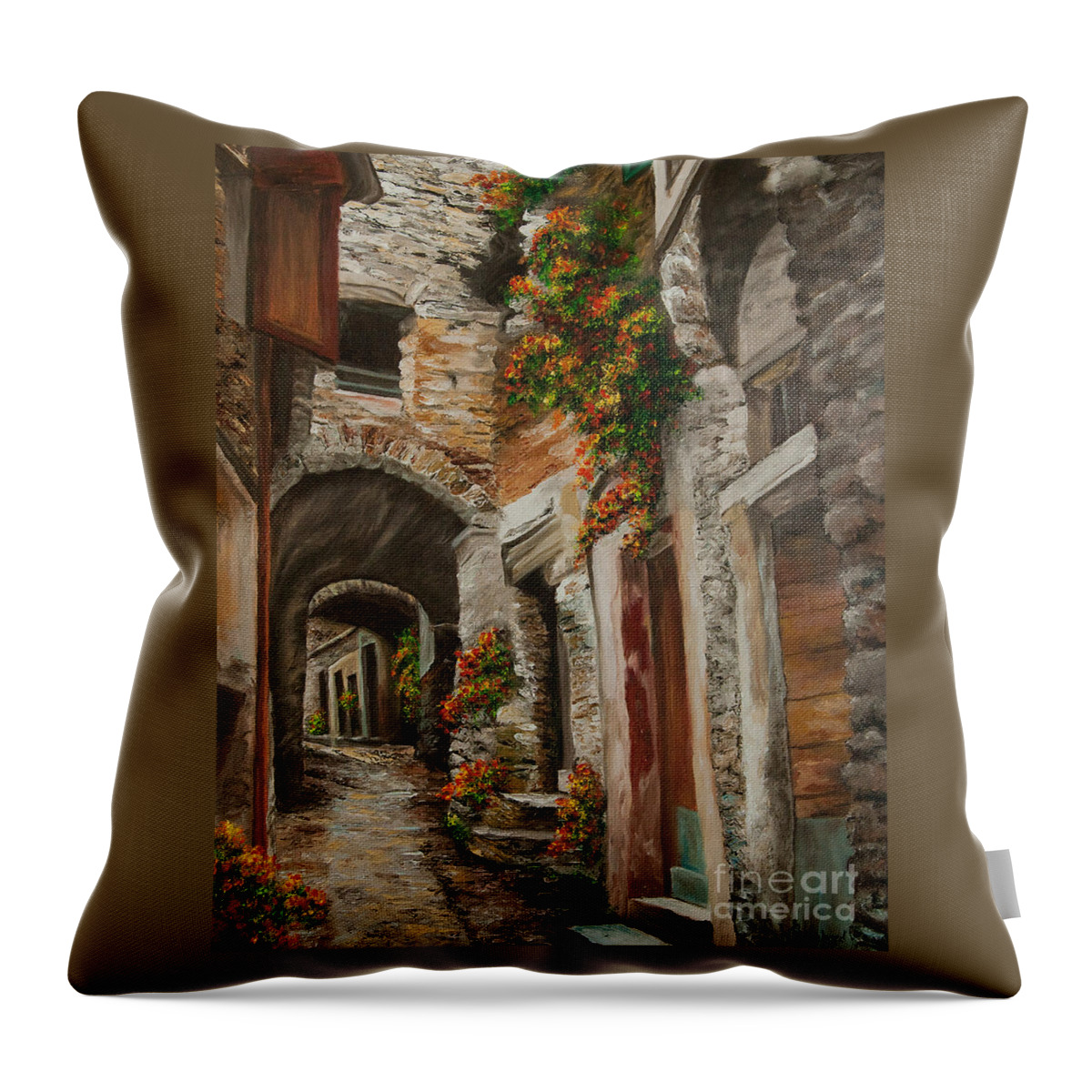 Italy Street Painting Throw Pillow featuring the painting The Alleyway by Charlotte Blanchard