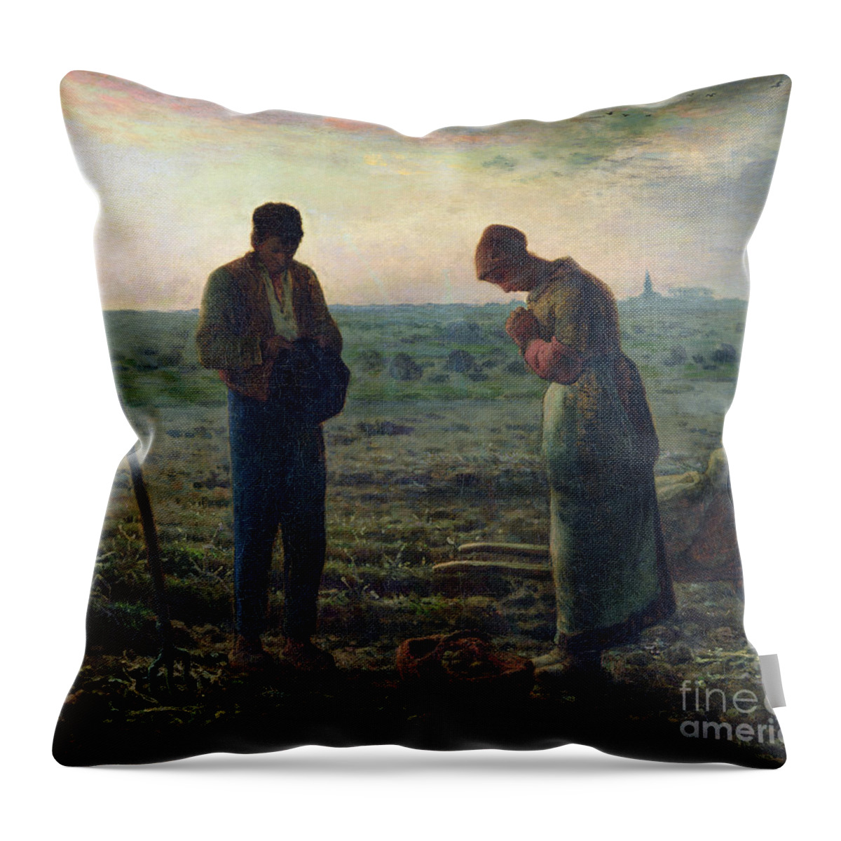 The Throw Pillow featuring the painting The Angelus by Jean-Francois Millet