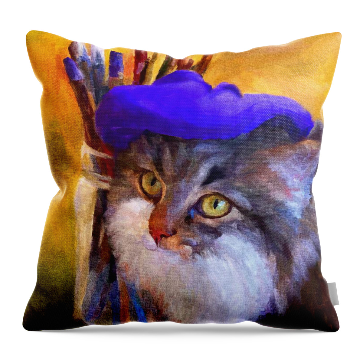 Cat Throw Pillow featuring the painting The Artist by Jai Johnson