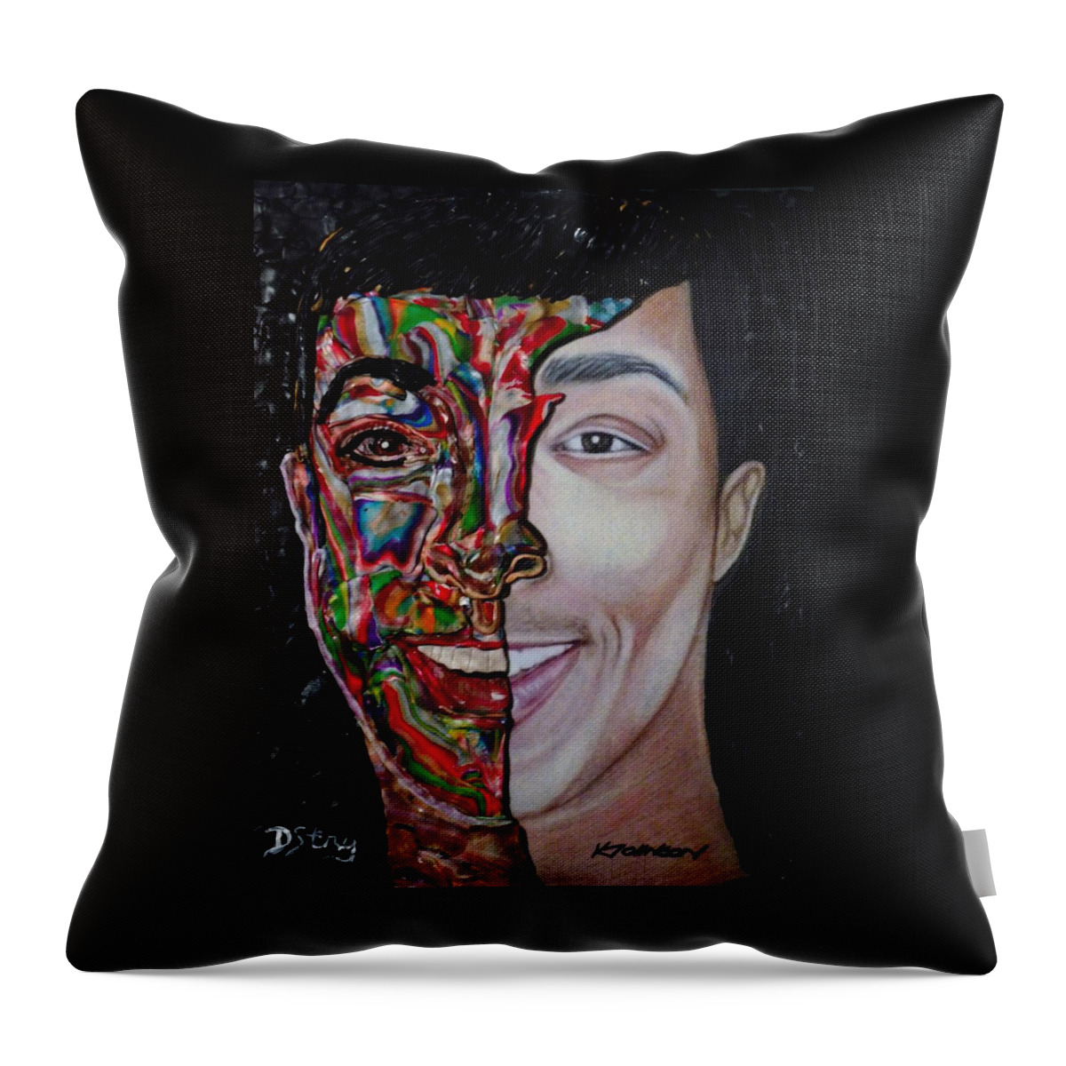 Portrait Throw Pillow featuring the mixed media The Artist Within by Deborah Stanley