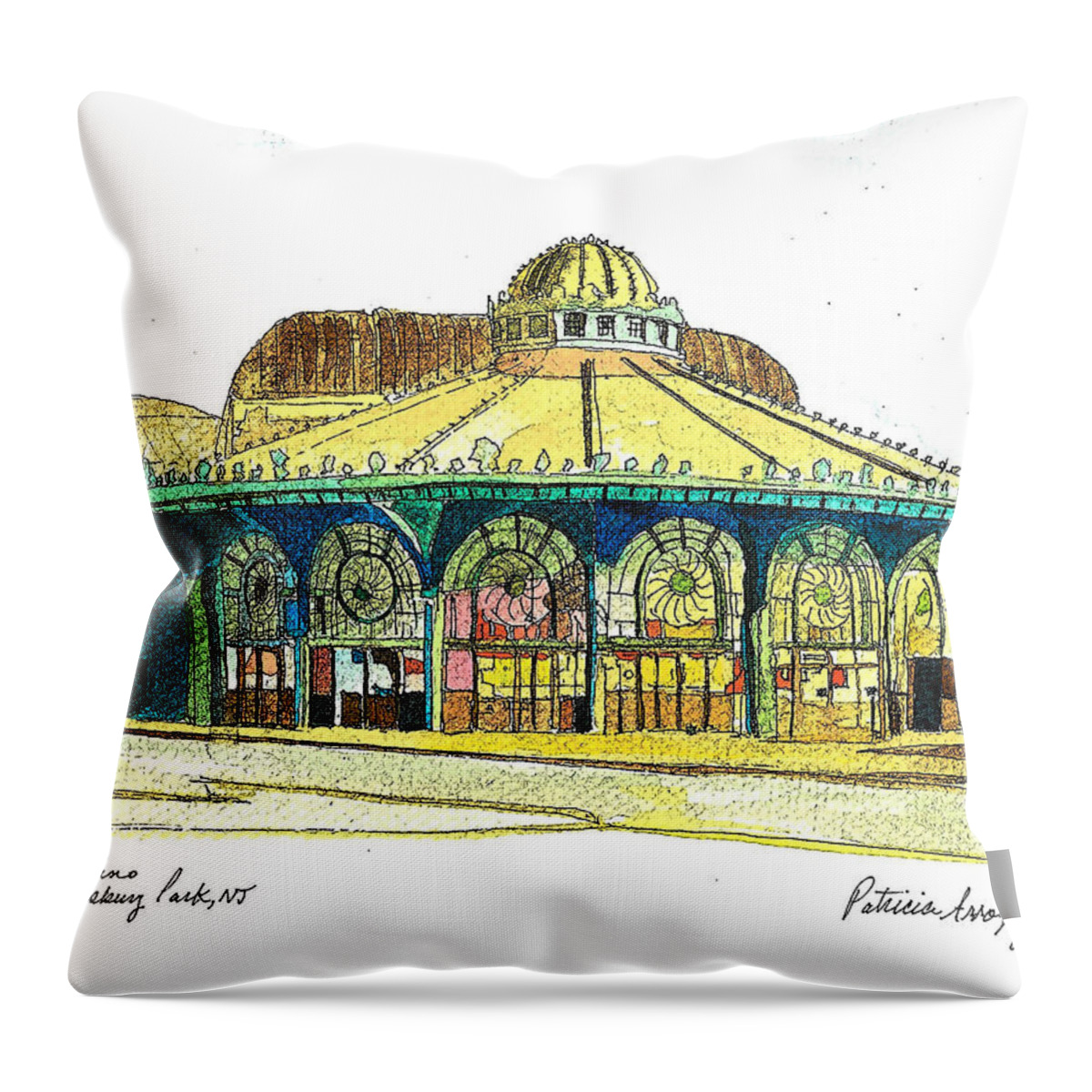 Asbury Art Throw Pillow featuring the painting The Asbury Park Casino by Patricia Arroyo