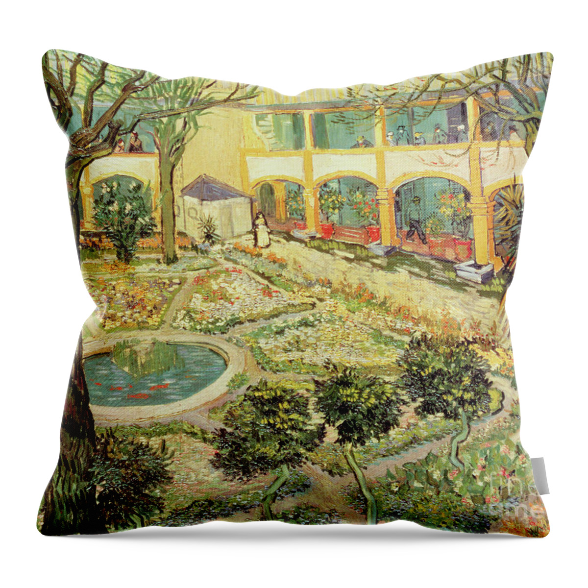 Vincent Van Gogh Throw Pillow featuring the painting The Asylum Garden at Arles by Vincent van Gogh