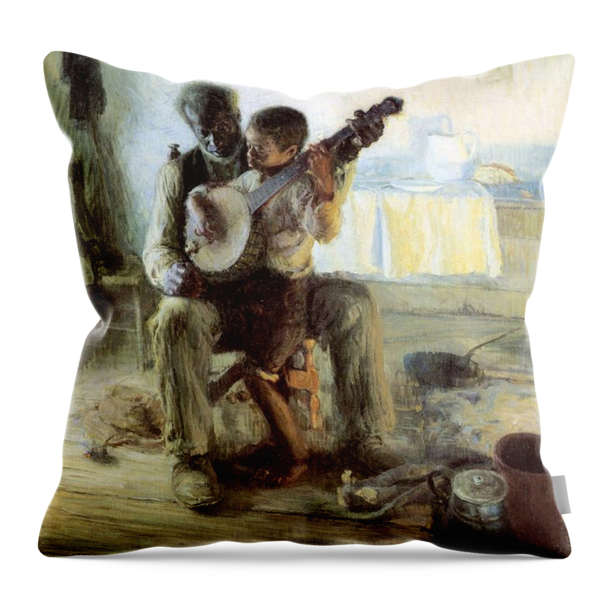 Black Art For Sale Throw Pillow featuring the painting The Banjo Lesson by Henry Ossawa Tanner