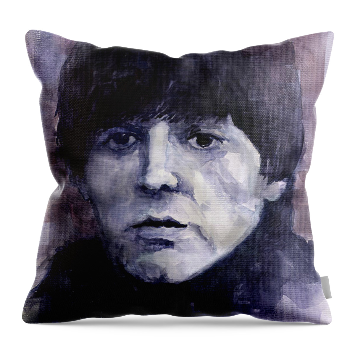 Watercolor Throw Pillow featuring the painting The Beatles Paul McCartney by Yuriy Shevchuk