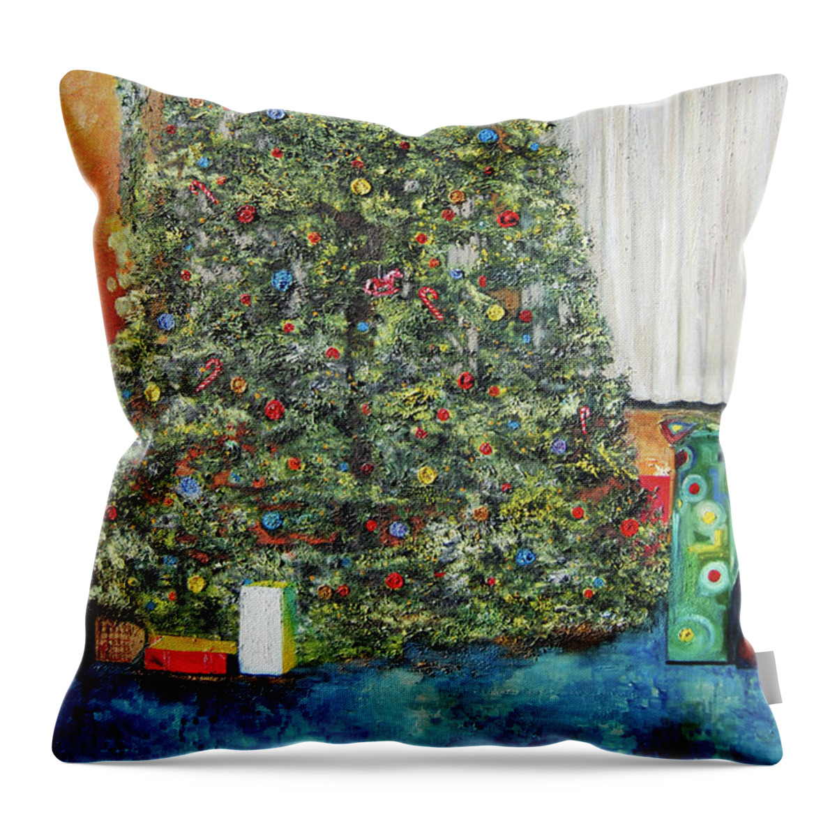 Christmas Tree Throw Pillow featuring the painting The Blessing/Tree by Anitra Handey-Boyt