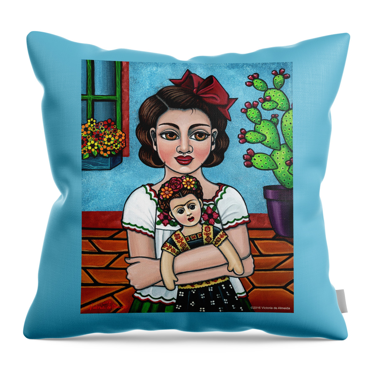 Hispanic Art Throw Pillow featuring the painting The Blue House by Victoria De Almeida