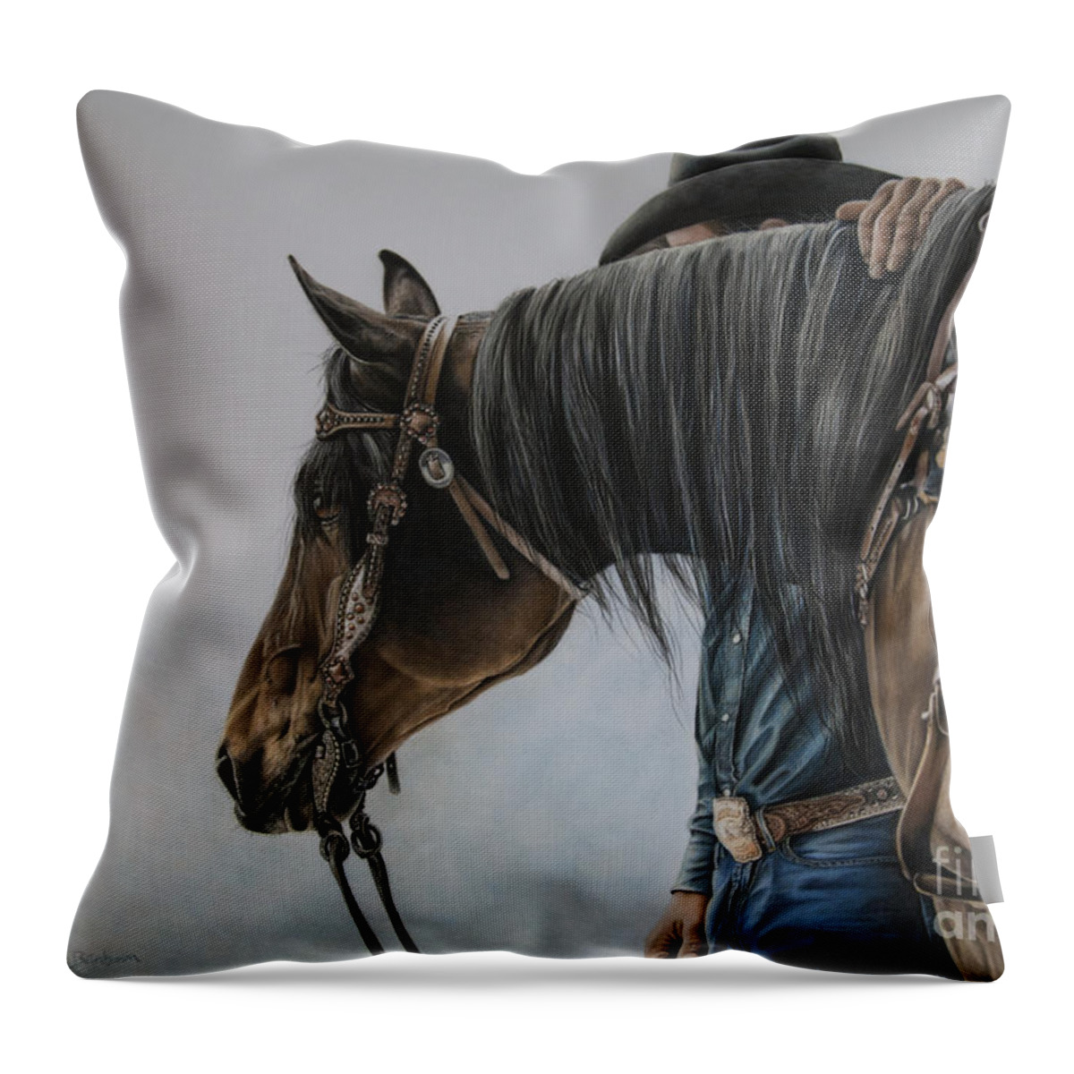 Cowboy Throw Pillow featuring the pastel The Bond by Joni Beinborn