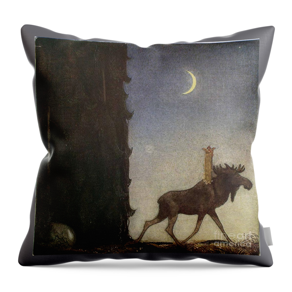John Bauer Throw Pillow featuring the painting the boy and the trolls or The Adventure by John Bauer