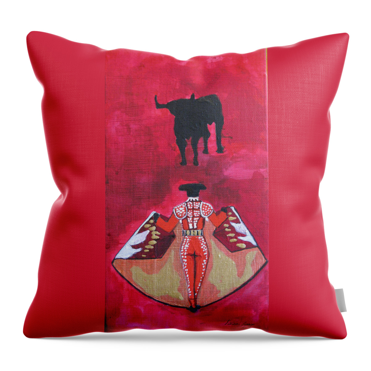 Spanish Art Throw Pillow featuring the painting The Bull Fight NO.1 by Patricia Arroyo