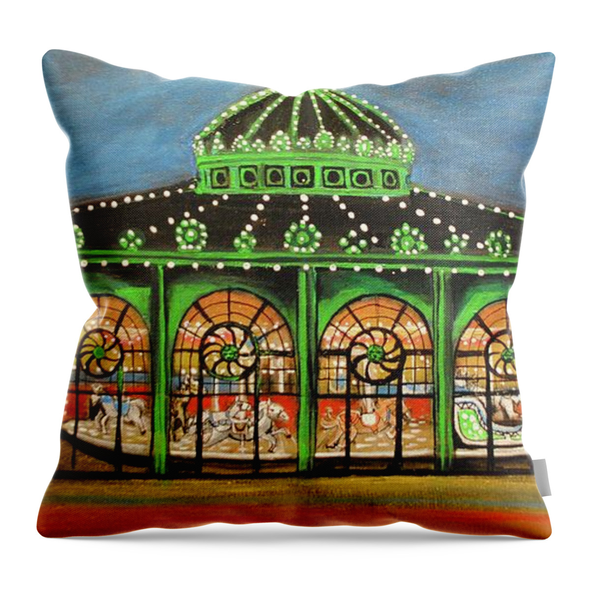 Asbury Park Throw Pillow featuring the painting The Carousel of Asbury Park by Patricia Arroyo
