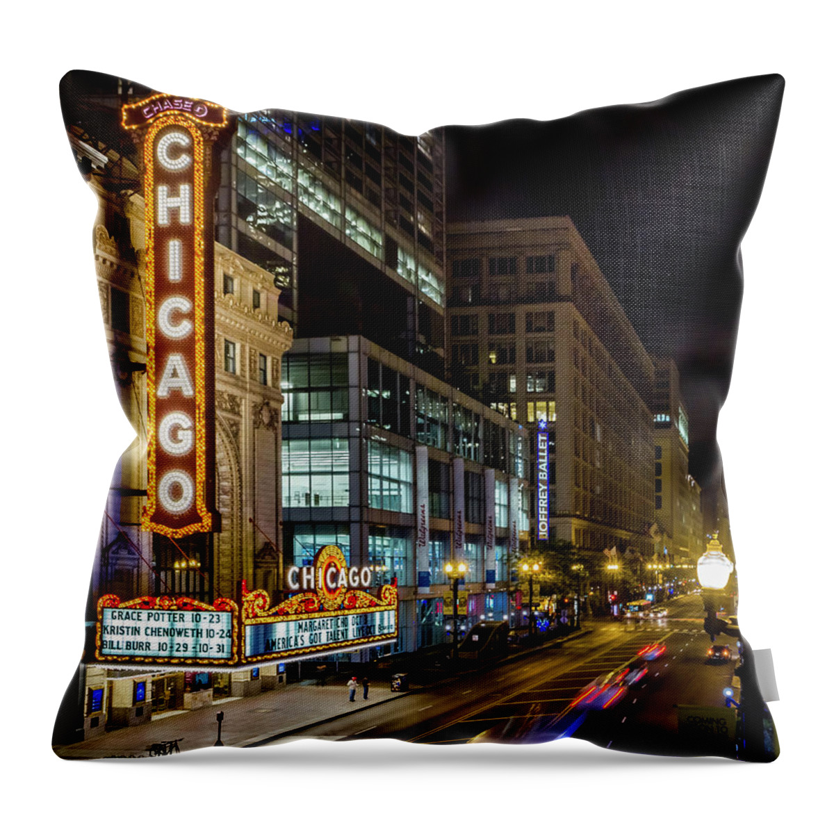 Chicago Throw Pillow featuring the photograph Illinois - The Chicago Theater by Ron Pate