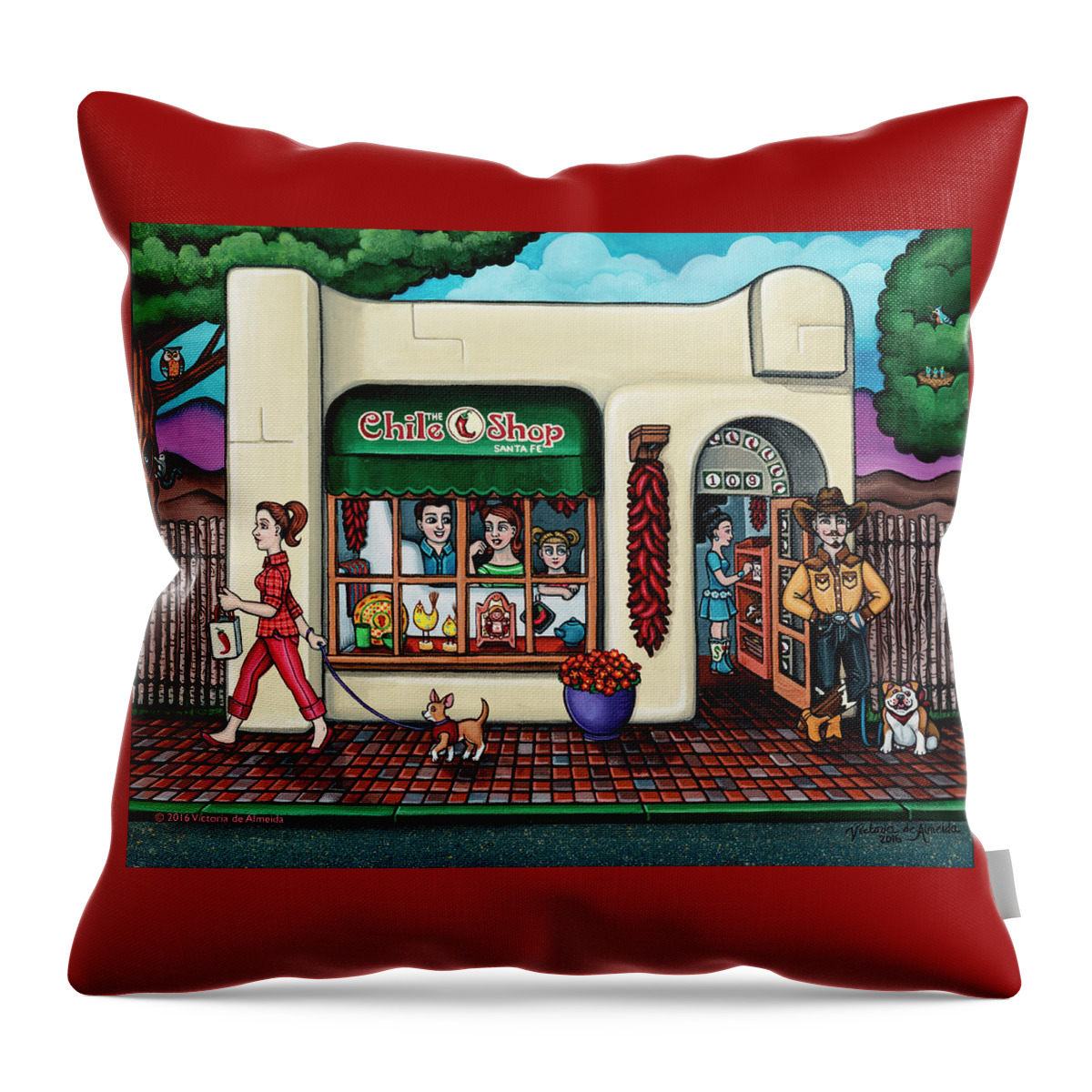 Chile Shop Throw Pillow featuring the painting The Chile Shop Santa Fe by Victoria De Almeida