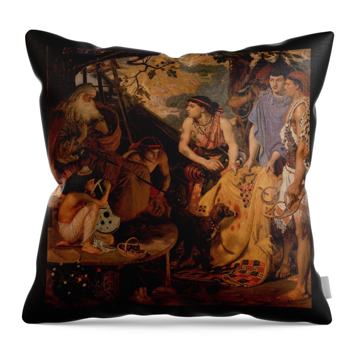 Ford Madox Brown (calais 1821-1893 London) Throw Pillow featuring the painting The Coat of Many Colours by MotionAge Designs