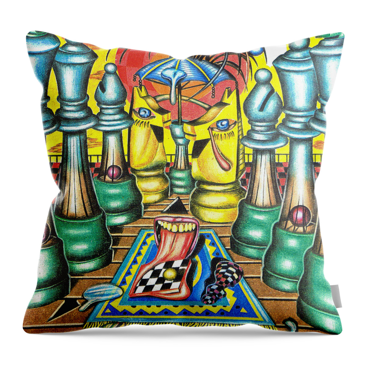 Chess Throw Pillow featuring the drawing The Concealed Fate of an Imminent Surrender by Justin Jenkins